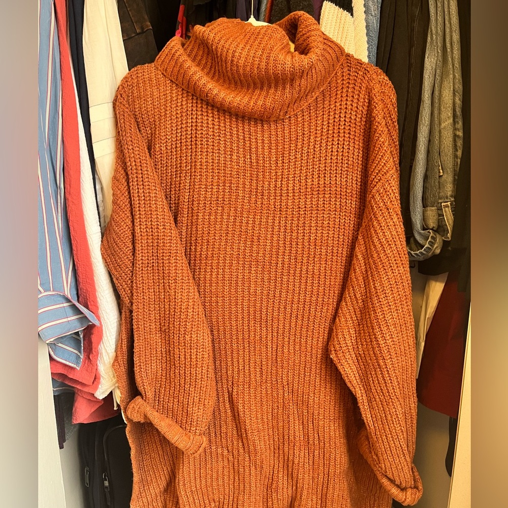 Free People Burnt Orange Cowl Neck Sweater